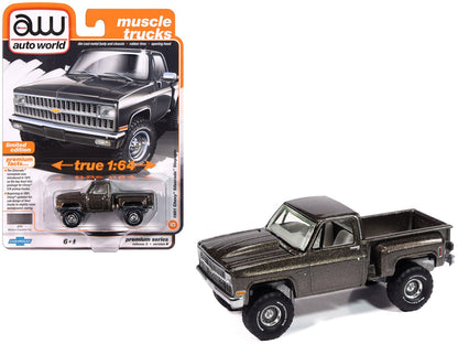 1981 Chevrolet Silverado Stepside Pickup Truck Graystone Metallic "Muscle Trucks" Series 1/64 Diecast Model Car by Auto World  free shipping USA