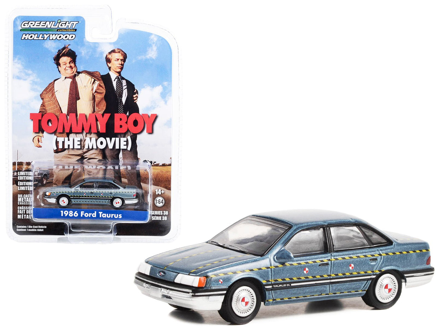 1986 Ford Taurus Blue Metallic "Zalinsky Auto Parts" Crash Test Vehicle "Tommy Boy" (1995) Movie "Hollywood Series" Release 38 1/64 Diecast Model Car by Greenlight  free shipping USA