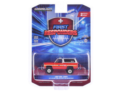 1987 GMC Jimmy "FDNY (The Official Fire Department City of New York) M.E.U. (Medical Equipment Unit)" Red and White "First Responders" Series 2  1/64 Diecast Model Car by Greenlight  free shipping USA