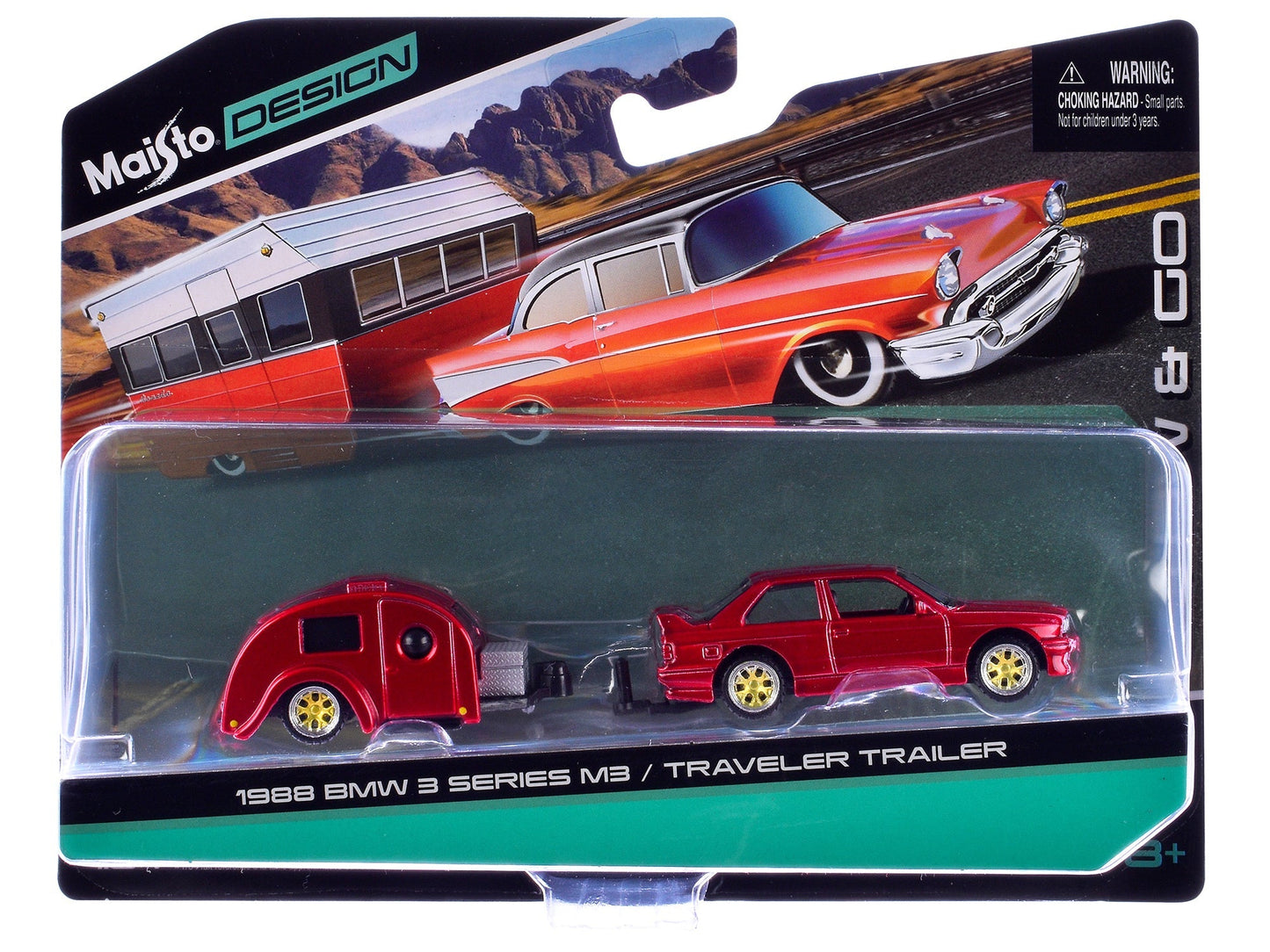 1988 BMW 3 Series M3 Red Metallic with Traveler Trailer "Tow & Go" Series 1/64 Diecast Model Car by Maisto  free shipping USA