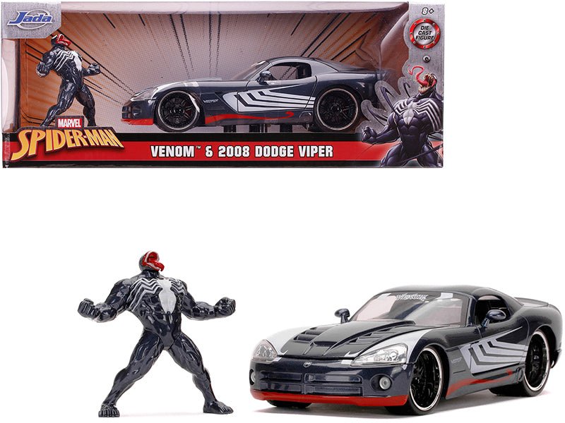 2008 Dodge Viper SRT10 Dark Gray with Venom Diecast Figurine "Spider-Man" "Marvel" Series 1/24 Diecast Model Car by Jada  free shipping USA