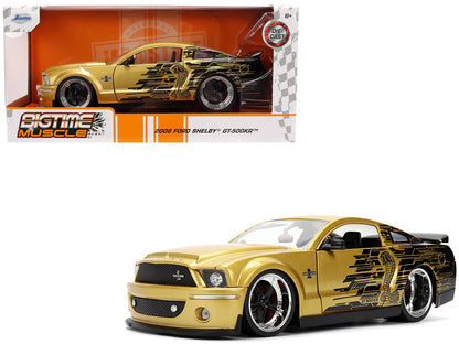 2008 Ford Shelby Mustang GT-500KR Gold Metallic and Black with Graphics "Bigtime Muscle" Series 1/24 Diecast Model Car by Jada  free shipping USA