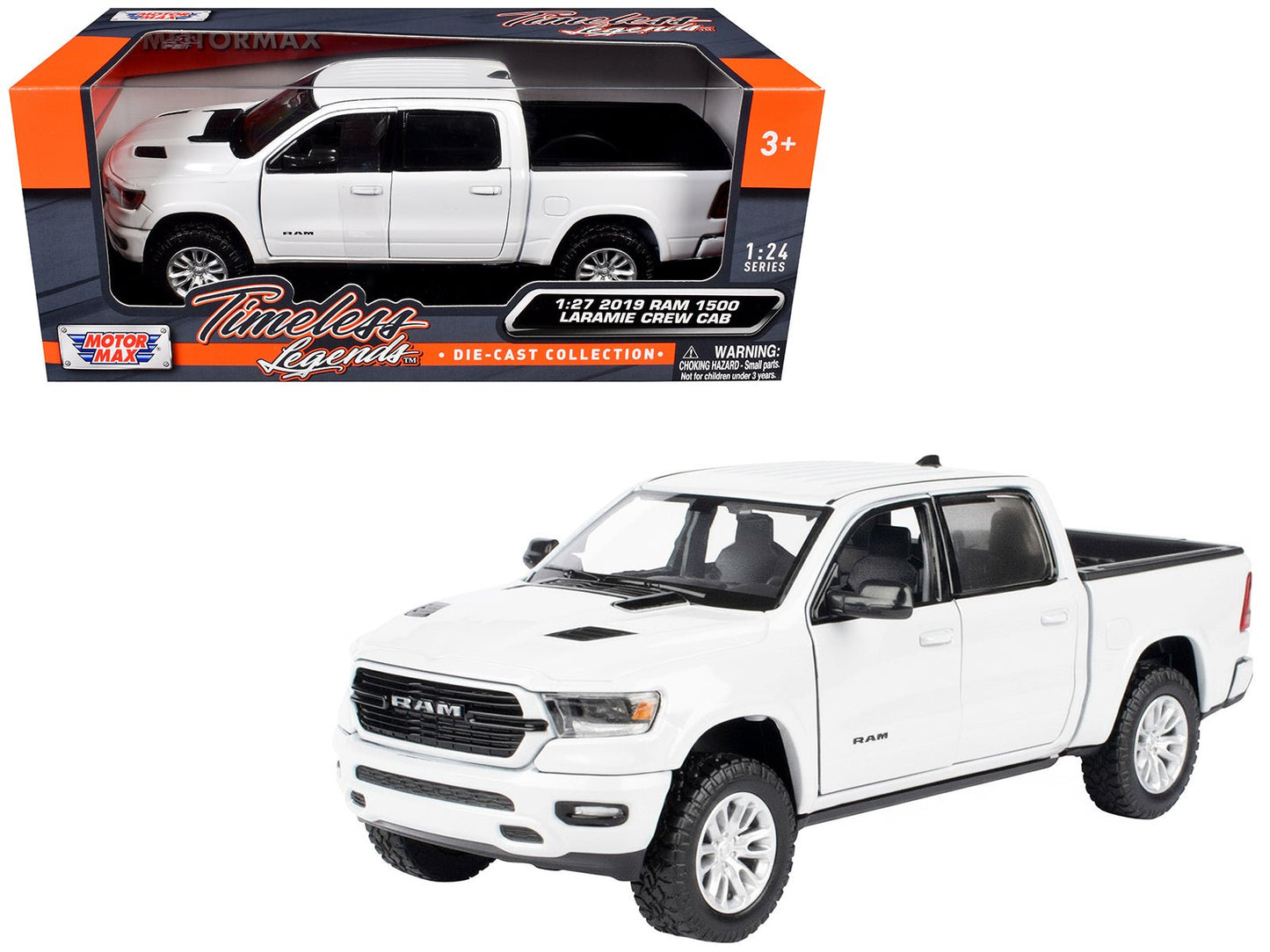 2019 RAM 1500 Laramie Crew Cab Pickup Truck White "Timeless Legends" Series 1/24 Diecast Model Car by Motormax  free shipping USA