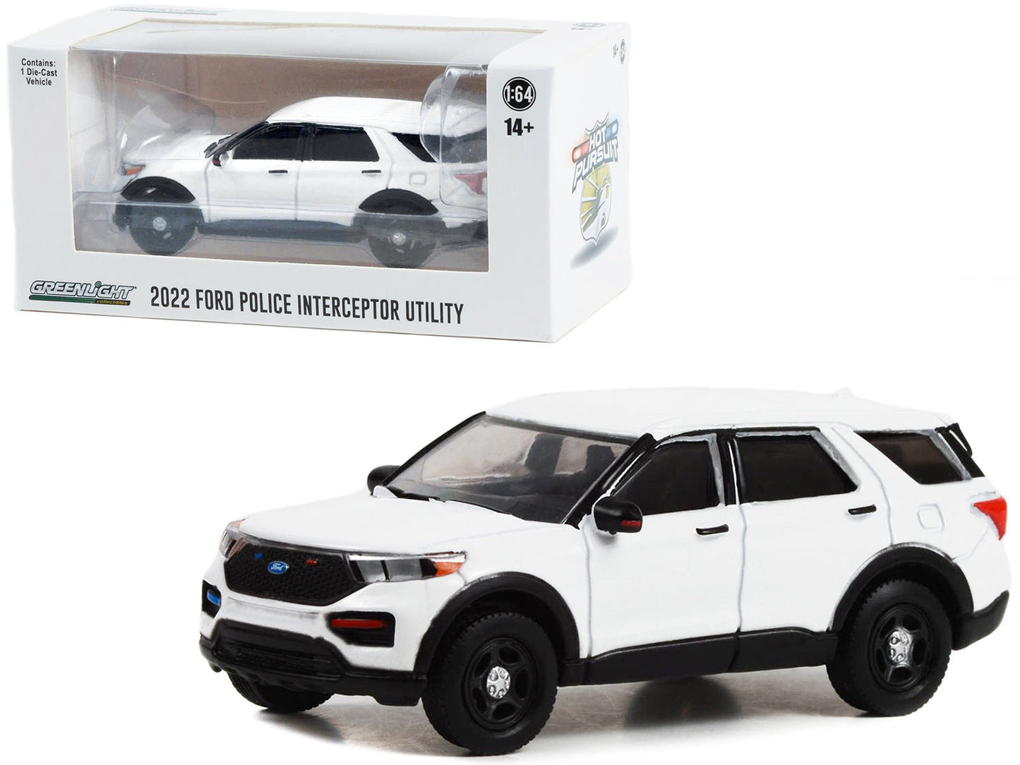 2022 Ford Police Interceptor Utility White "Hot Pursuit" "Hobby Exclusive" Series 1/64 Diecast Model Car by Greenlight  free shipping USA