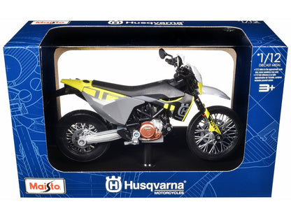 2023 Husqvarna 701 Supermoto Motorcycle Matt Black and Gray with Yellow and White Accents with Display Base 1/12 Diecast Model by Maisto  free shipping USA