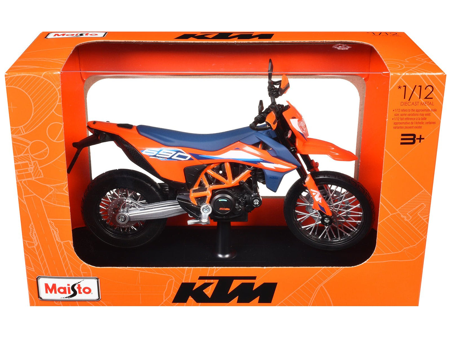 2023 KTM 690 SMC R Orange and Blue with Display Base 1/12 Diecast Model by Maisto  free shipping USA