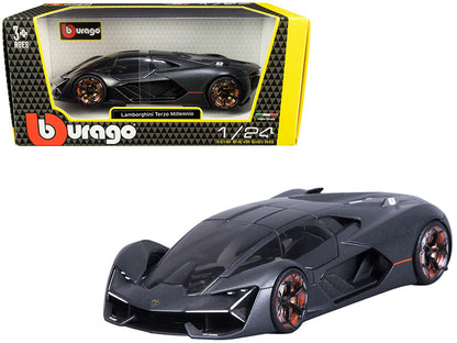 Lamborghini Terzo Millennio Dark Gray Metallic with Black Top and Carbon Accents 1/24 Diecast Model Car by Bburago  free shipping USA
