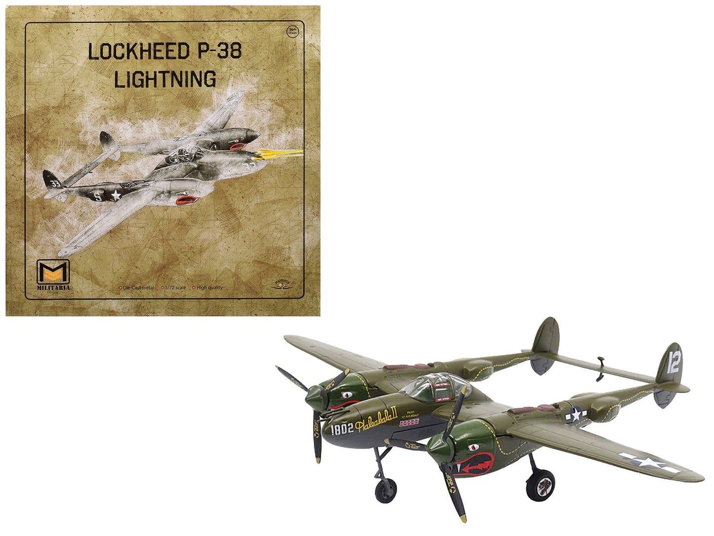 Lockheed P-38 Lightning Fighter Aircraft "Haleakala II 80th FG 459th FS Twin Dragons" (1944) United States Army Air Forces 1/72 Diecast Model by Militaria Die Cast  free shipping USA