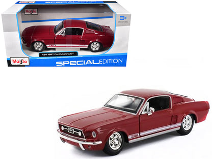 1967 Ford Mustang GT Red with White Stripes 1/24 Diecast Model Car by Maisto  free shipping USA