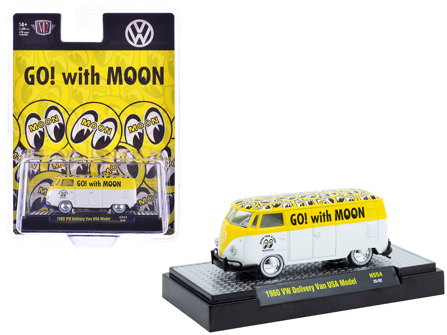 1960 Volkswagen Delivery Van USA Model "MoonEyes" White and Yellow with Top Graphics and White Interior Limited Edition to 5236 pieces Worldwide 1/64 Diecast Model Car by M2 Machines  free shipping USA