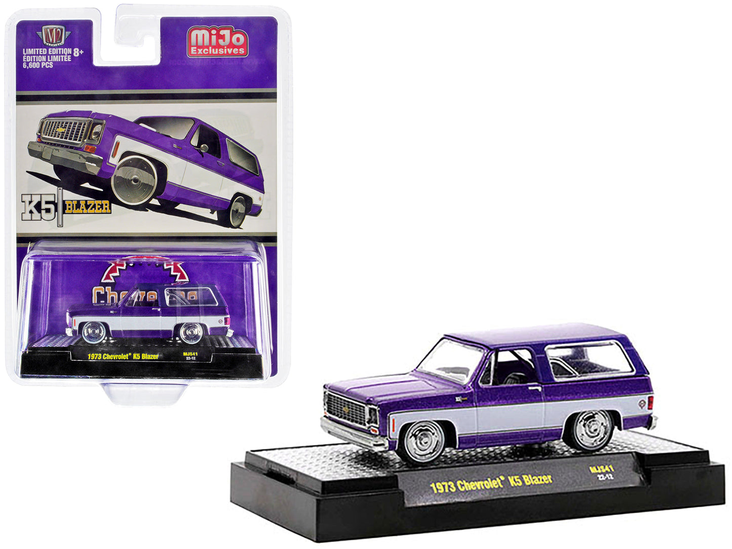 1973 Chevrolet K5 Blazer Purple Metallic and White Limited Edition to 6600 pieces Worldwide 1/64 Diecast Model Car by M2 Machines  free shipping USA