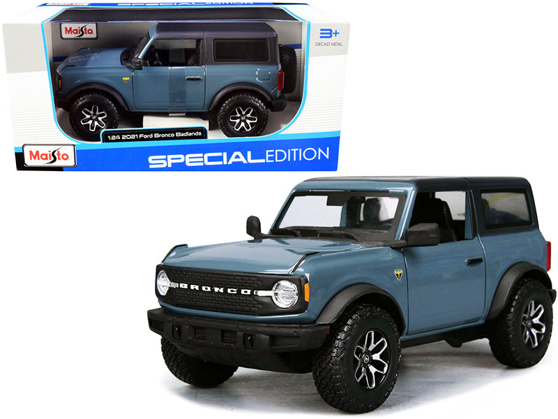 2021 Ford Bronco Badlands Blue with Black Top "Special Edition" 1/24 Diecast Model Car by Maisto  free shipping USA