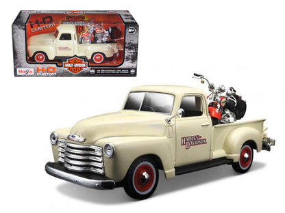 1950 Chevrolet 3100 Pickup Truck Cream 1/25 and 2001 FLSTS Heritage Springer Motorcycle Orange 1/24 "Harley-Davidson Custom" Series Diecast Models by Maisto  free shipping USA