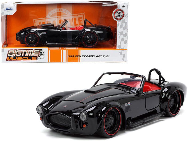 1965 Shelby Cobra 427 S/C Black with Matt Black and Red Stripes and Red Interior "Bigtime Muscle" Series 1/24 Diecast Model Car by Jada  free shipping USA
