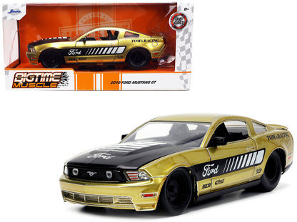 2010 Ford Mustang GT Gold Metallic with Black Graphics and Hood "Tom's Racing" "Bigtime Muscle" Series 1/24 Diecast Model Car by Jada  free shipping USA