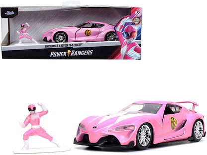 Toyota FT-1 Concept Pink Metallic and Pink Ranger Diecast Figurine "Power Rangers" "Hollywood Rides" Series 1/32 Diecast Model Car by Jada  free shipping USA