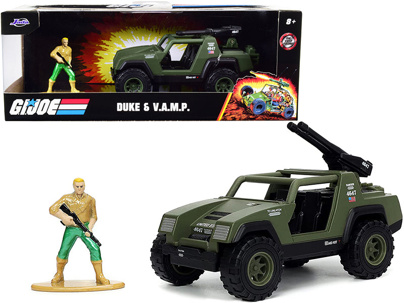 V.A.M.P. Olive Green and Duke Diecast Figurine "G.I. Joe" "Hollywood Rides" Series 1/32 Diecast Model Car by Jada  free shipping USA