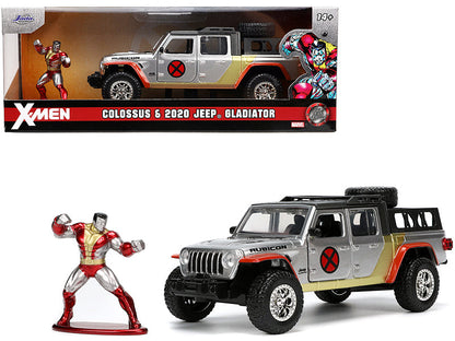2020 Jeep Gladiator Pickup Truck Silver and Colossus Diecast Figurine "X-Men" Marvel "Hollywood Rides" Series 1/32 Diecast Model Car by Jada  free shipping USA