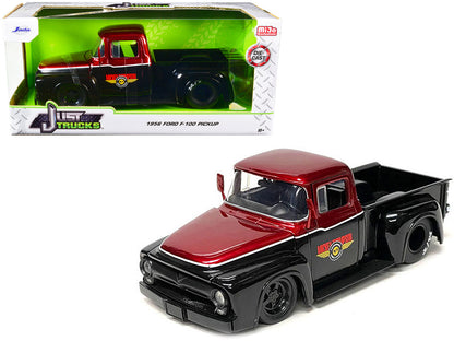 1956 Ford F-100 Pickup Truck "Mickey Thompson Performance Tires & Wheels" Black and Red Metallic "Just Trucks" Series 1/24 Diecast Model Car by Jada  free shipping USA