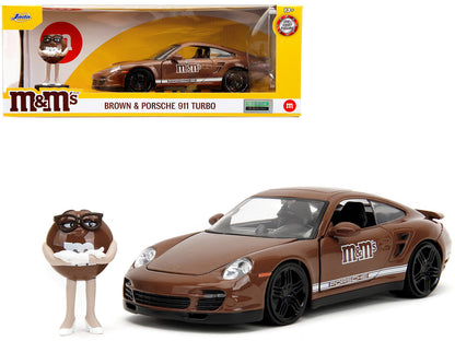 Porsche 911 Turbo Brown and Brown M&M Diecast Figure "M&M's" "Hollywood Rides" Series 1/24 Diecast Model Car by Jada  free shipping USA