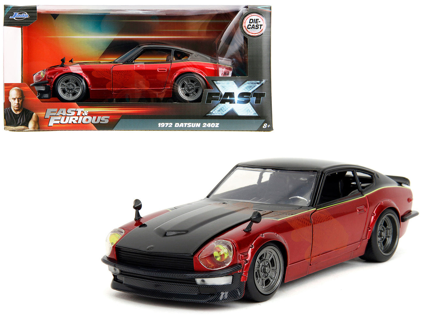 1972 Datsun 240Z Black and Red Metallic with Graphics "Fast X" (2023) Movie "Fast & Furious" Series 1/24 Diecast Model Car by Jada  free shipping USA