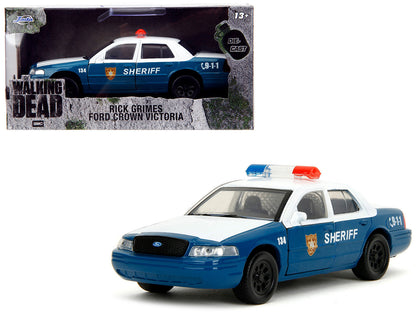 Rick Grimes' Ford Crown Victoria "Sheriff" Blue and White "The Walking Dead" (2010-2022) TV Series "Hollywood Rides" Series 1/32 Diecast Model Car by Jada  free shipping USA