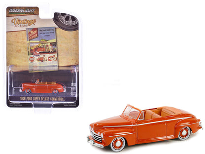 1946 Ford Super Deluxe Convertible Orange "Chevron Supreme" "Vintage Ad Cars" Series 10 1/64 Diecast Model Car by Greenlight  free shipping USA