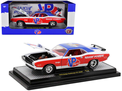 1970 Dodge Challenger R/T Hemi White with Red and Blue Stripes with Red Interior "VP Racing" Limited Edition to 5710 pieces Worldwide 1/24 Diecast Model Car by M2 Machines  free shipping USA