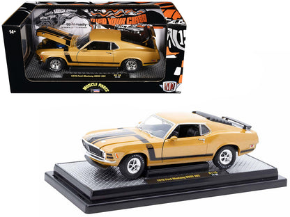 1970 Ford Mustang BOSS 302 Gold Metallic with Black Stripes Limited Edition to 6250 pieces Worldwide 1/24 Diecast Model Car by M2 Machines  free shipping USA