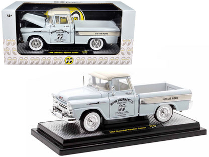 1958 Chevrolet Apache Cameo Pickup Truck "Mooneyes" Light Gray with White Top Limited Edition to 6650 pieces Worldwide 1/24 Diecast Model Car by M2 Machines  free shipping USA