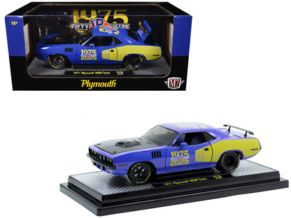 1971 Plymouth Hemi Cuda "VP Racing 50 Years" Blue with Yellow Sides Limited Edition to 8650 pieces Worldwide 1/24 Diecast Model Car by M2 Machines  free shipping USA