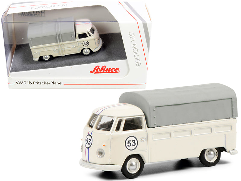 Volkswagen T1b Pritsche Plane Pickup Truck with Canopy #53 Cream 1/87 (HO) Diecast Model by Schuco  free shipping USA