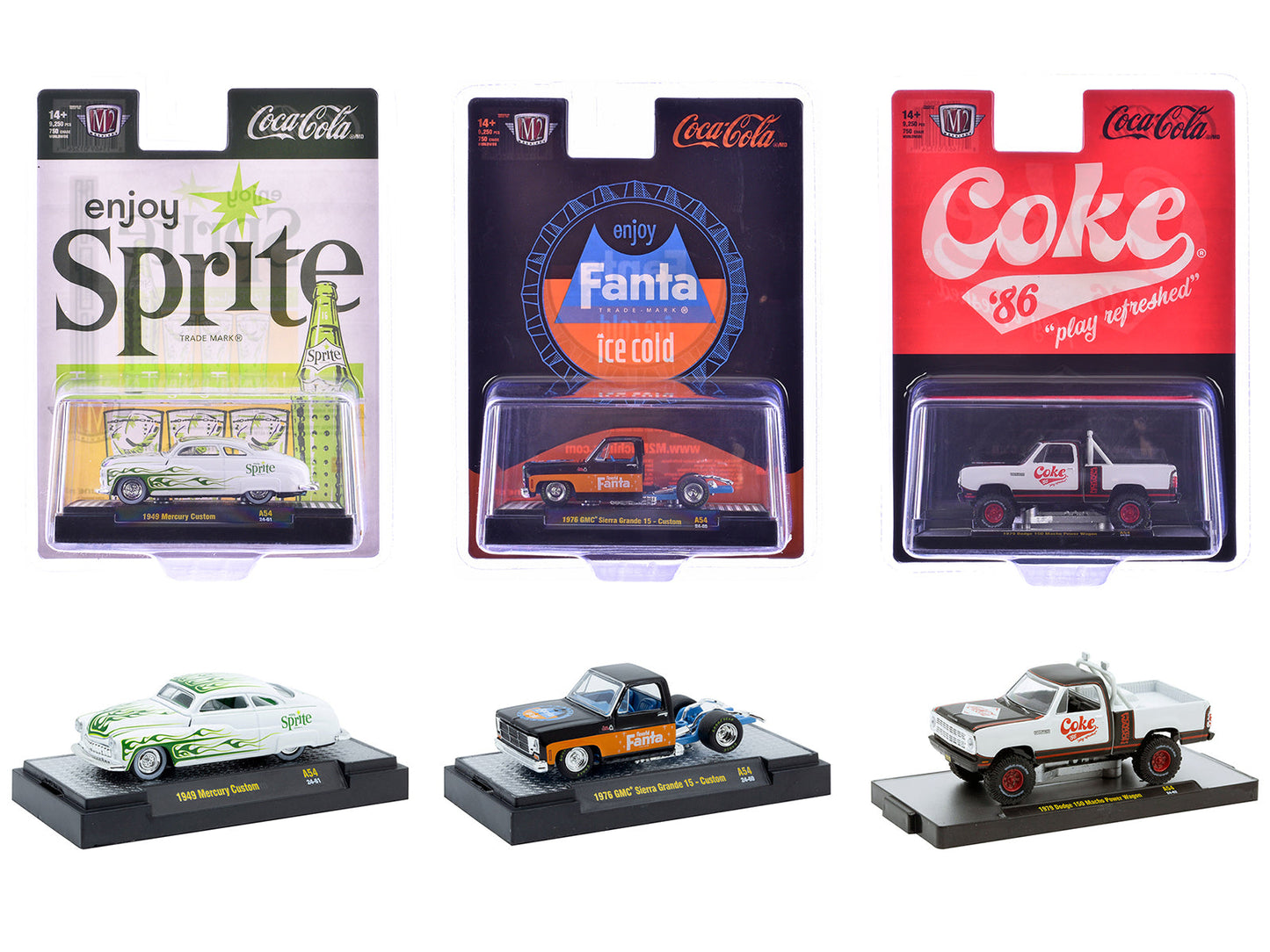 "Sodas" Set of 3 pieces Release 54 Limited Edition to 10000 pieces Worldwide 1/64 Diecast Model Cars by M2 Machines  free shipping USA