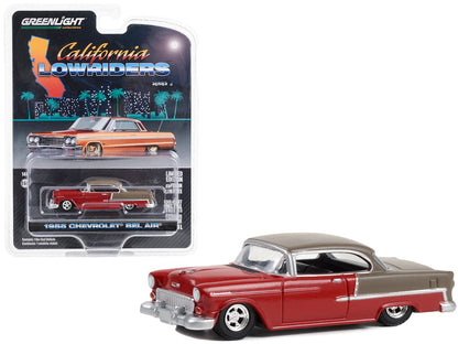 1955 Chevrolet Bel Air Lowrider Ruby Red and Matt Bronze "California Lowriders" Series 3 1/64 Diecast Model Car by Greenlight  free shipping USA