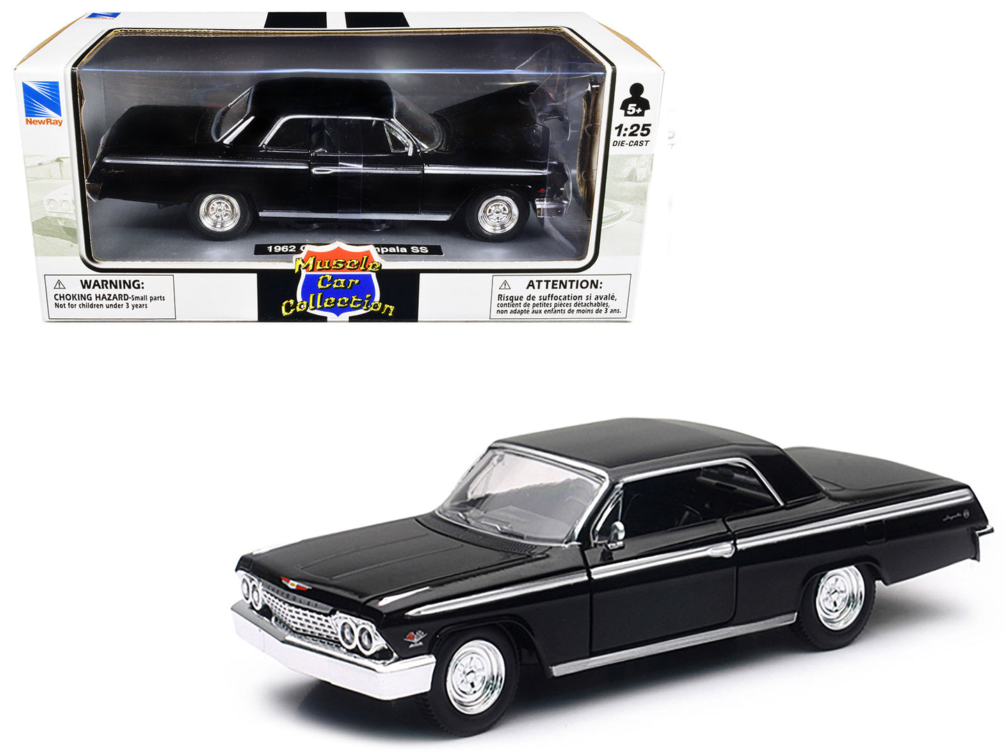 1962 Chevrolet Impala SS Black 1/25 Diecast Model Car by New Ray  free shipping USA