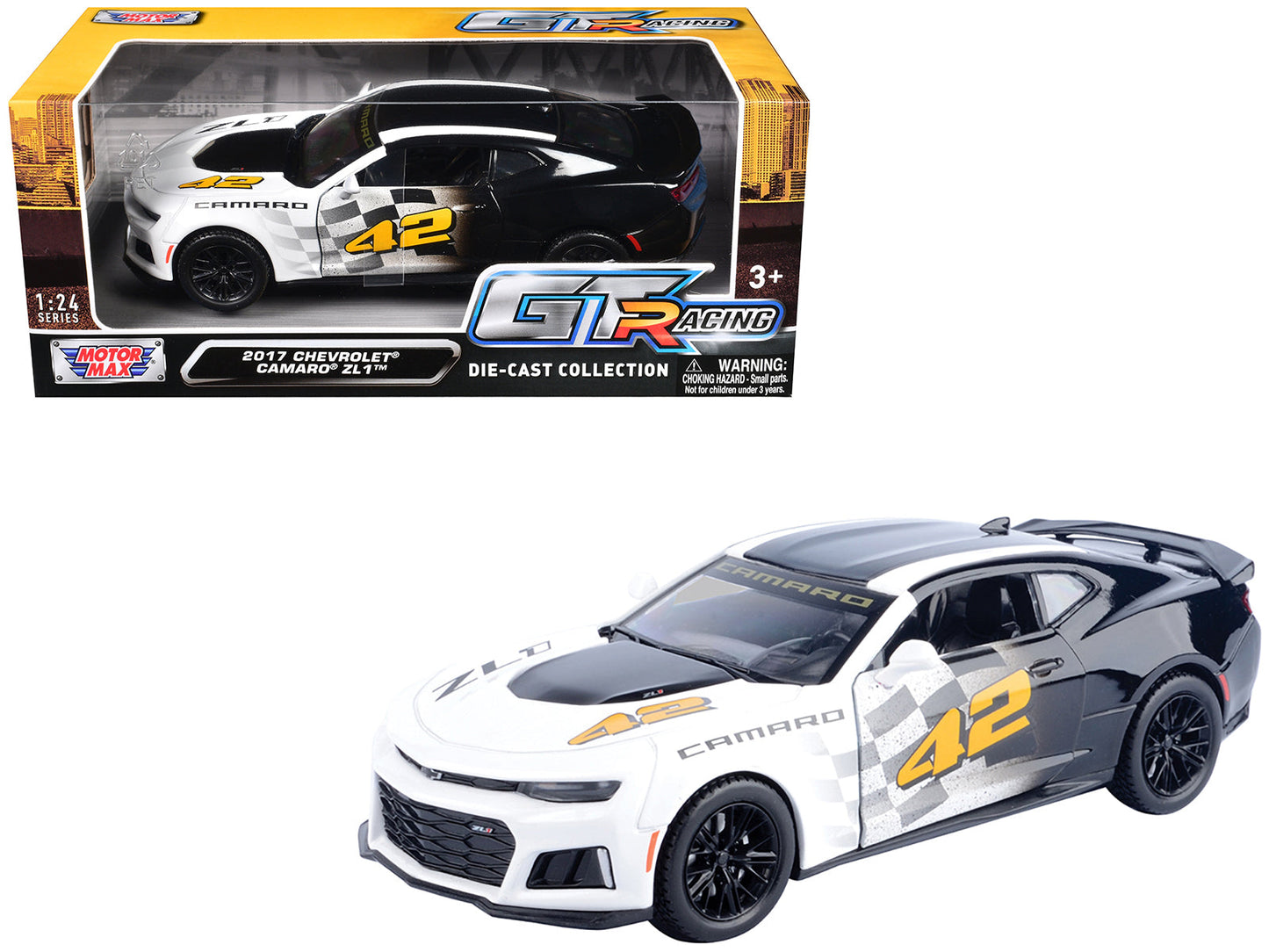 2017 Chevrolet Camaro ZL1 #42 Black and White "GT Racing" Series 1/24 Diecast Model Car by Motormax  free shipping USA