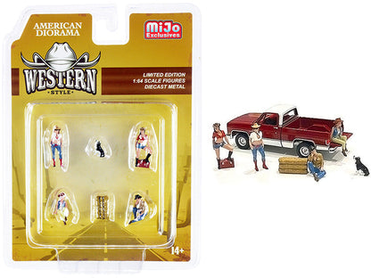"Western Style" 6 piece Diecast Set (4 Figurines and 2 Accessories) for 1/64 Scale Models by American Diorama  free shipping USA