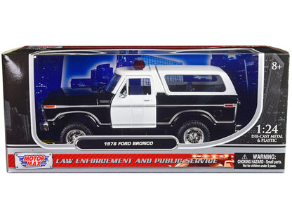 1978 Ford Bronco Police Car Unmarked Black and White "Law Enforcement and Public Service" Series 1/24 Diecast Model Car by Motormax  free shipping USA