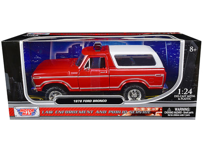 1978 Ford Bronco Fire Department Unmarked Red "Law Enforcement and Public Service" Series 1/24 Diecast Model Car by Motormax  free shipping USA