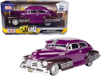 1948 Chevrolet Aerosedan Fleetside Lowrider Purple Metallic and Dark Purple Metallic Two-Tone "Get Low" Series 1/24 Diecast Model Car by Motormax  free shipping USA