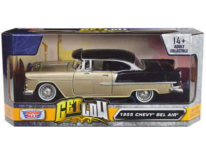 1955 Chevrolet Bel Air Lowrider Hard Top Beige Metallic and Black "Get Low" Series 1/24 Diecast Car Model by Motormax  free shipping USA