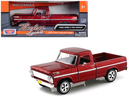 1969 Ford F-100 Pickup Truck Burgundy 1/24 Diecast Model Car by Motormax  free shipping USA