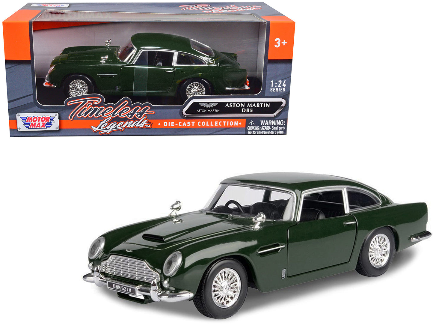 Aston Martin DB5 RHD (Right Hand Drive) Dark Green "Timeless Legends" Series 1/24 Diecast Model Car by Motormax  free shipping USA