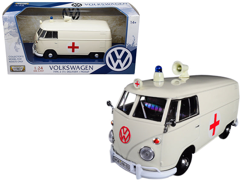 Volkswagen Type 2 (T1) Ambulance Cream 1/24 Diecast Model by Motormax  free shipping USA