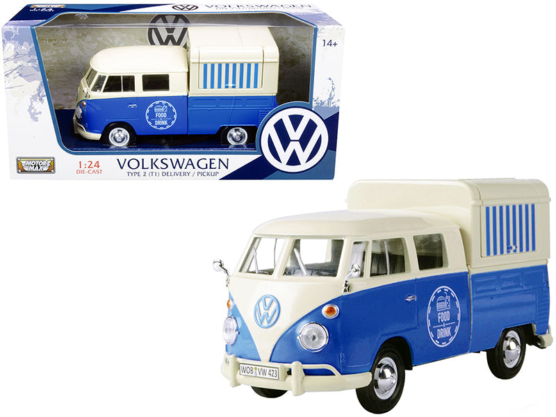 Volkswagen Type 2 (T1) Pickup Food Truck Cream and Blue 1/24 Diecast Model Car by Motormax  free shipping USA