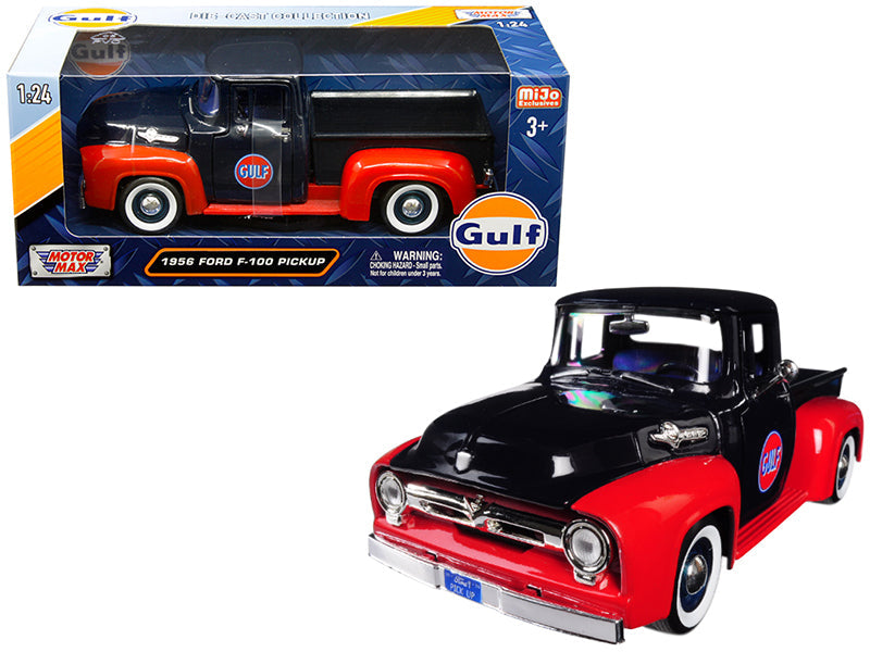 1956 Ford F-100 Pickup Truck "Gulf" Dark Blue and Red 1/24 Diecast Model Car by Motormax  free shipping USA