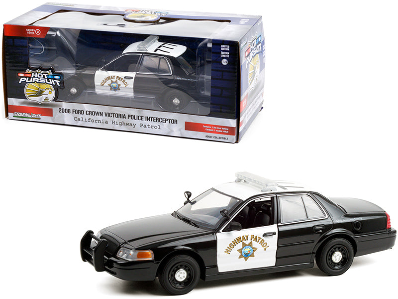2008 Ford Crown Victoria Police Interceptor Black and White CHP "California Highway Patrol" "Hot Pursuit" Series 1/24 Diecast Model Car by Greenlight  free shipping USA