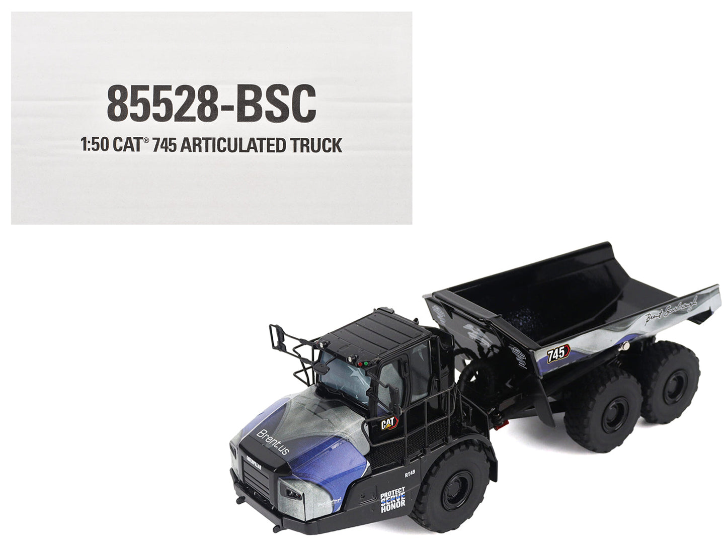 CAT Caterpillar 745 Articulated Dump Truck "Brent Scarbrough & Co. - Back the Blue" Black with Graphics "High Line" Series 1/50 Diecast Model by Diecast Masters  free shipping USA