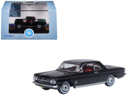 1963 Chevrolet Corvair Coupe Tuxedo Black with Red Interior  1/87 (HO) Scale Diecast Model Car by Oxford Diecast  free shipping USA