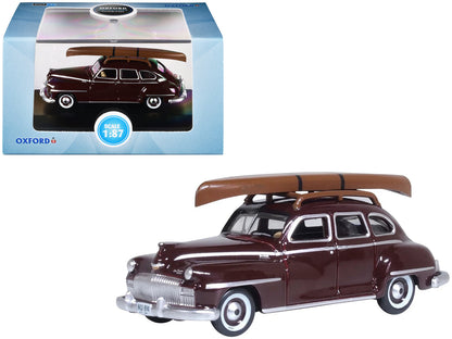 1946 DeSoto Suburban with Roof Rack and Canoe Royal Maroon 1/87 (HO) Scale Diecast Model Car by Oxford Diecast  free shipping USA
